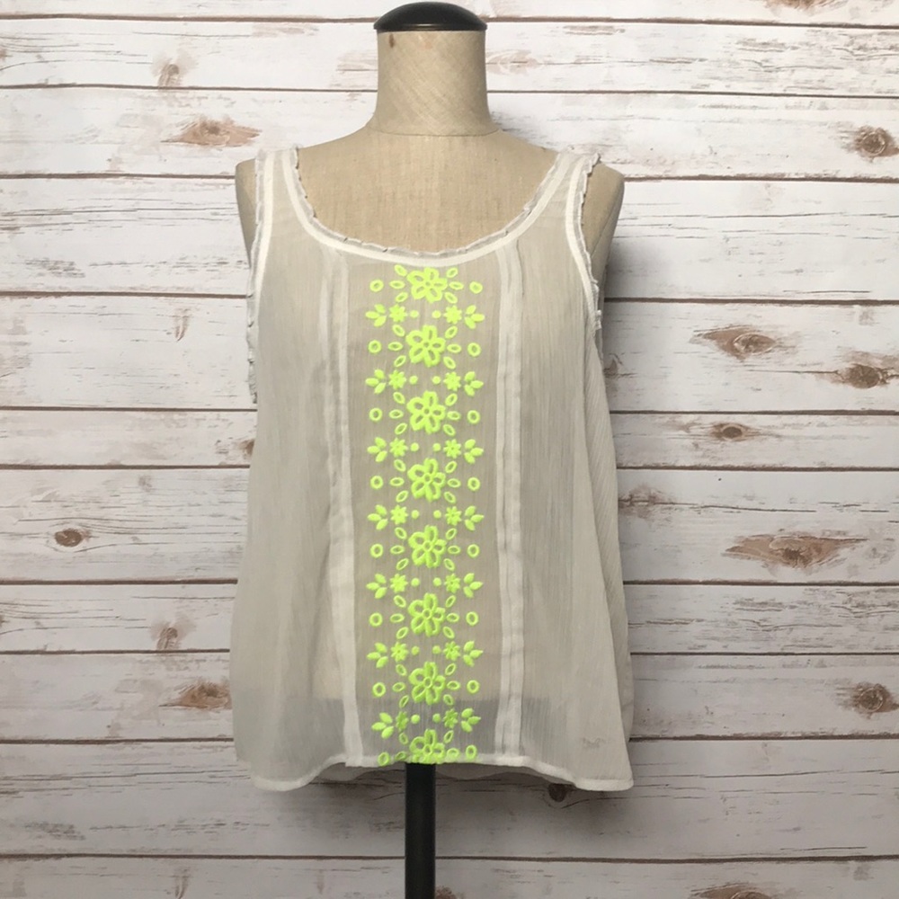 💛HOLLISTER sheer bright yellow and white tank top